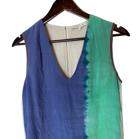 Sandro 100% Silk Sleeveless Top Blue Green size 1 / Small - Picture 2 of 5